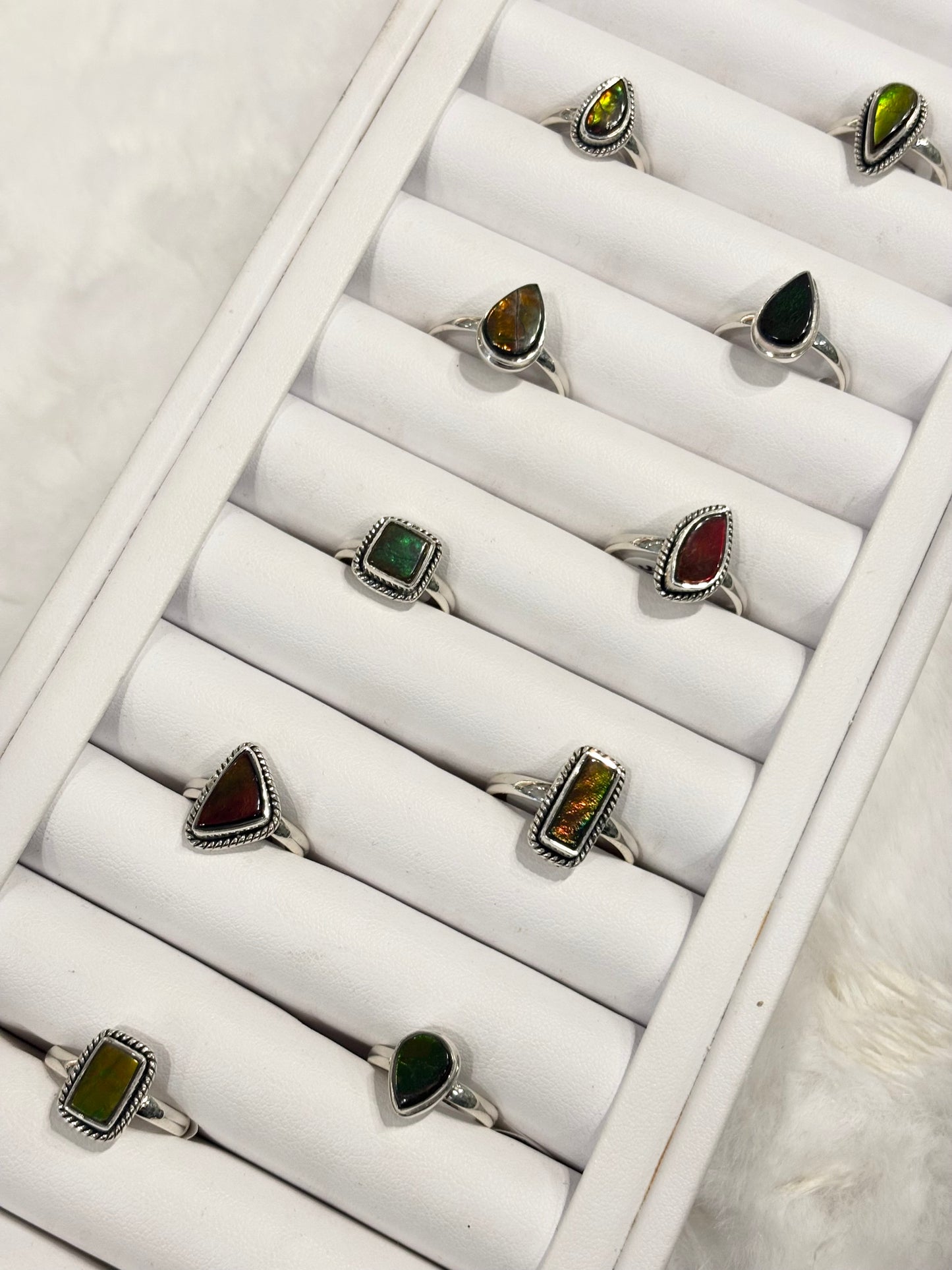 Sterling silver mini ammolite rings