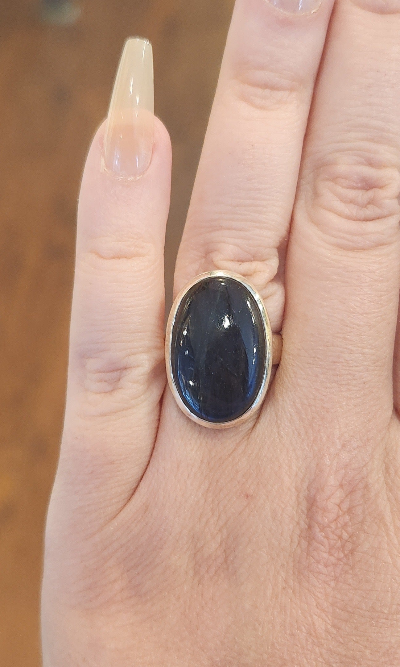 Sterling silver oval blue labradorite ring