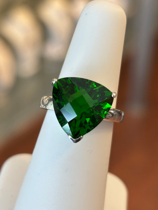 Sterling Silver Trillion Cut Helenite Statement Ring