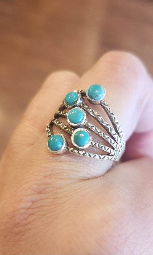 Sterling silver multi-stone turquoise ring