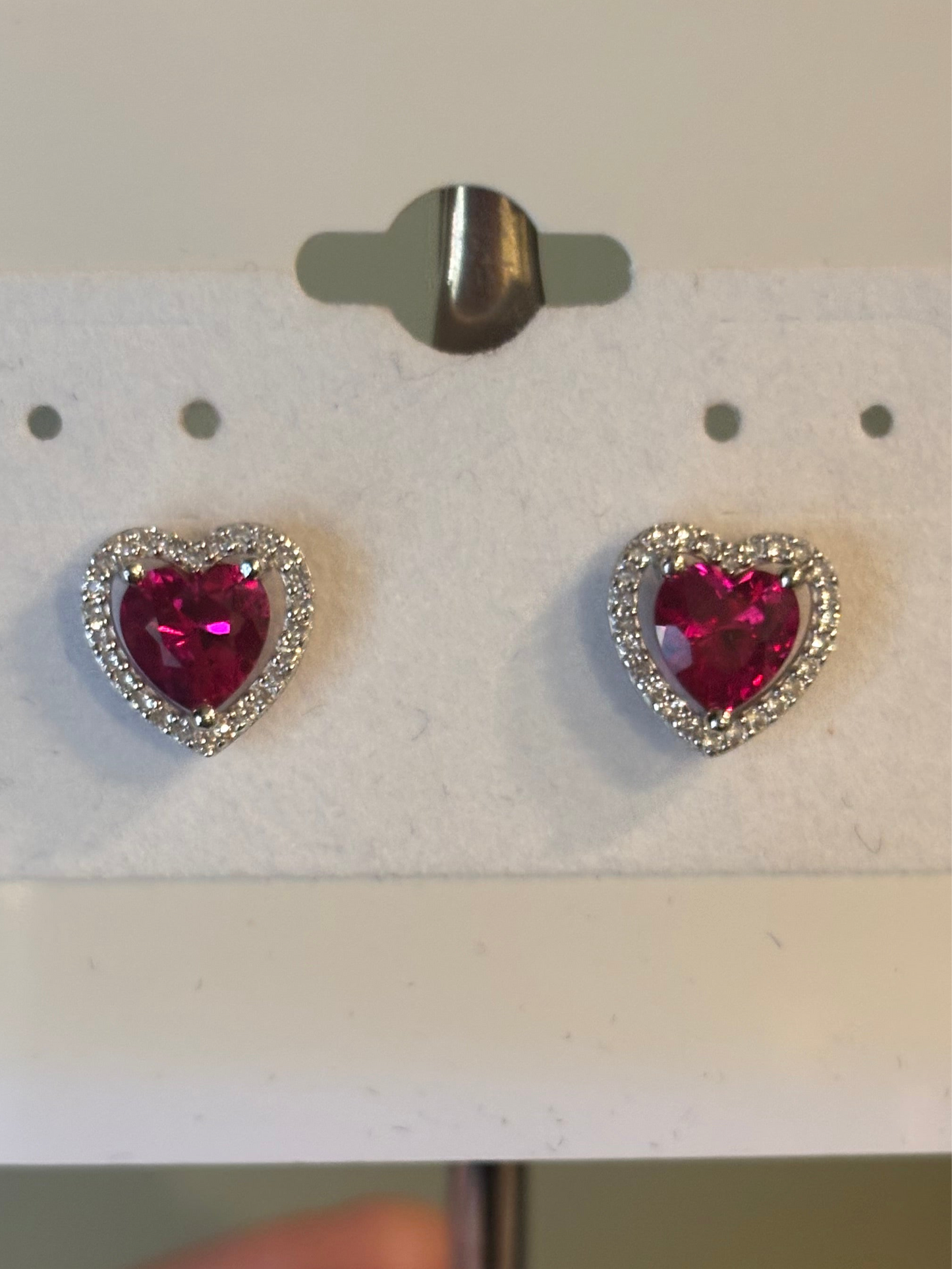 Sterling silver ruby heart halo stud earrings