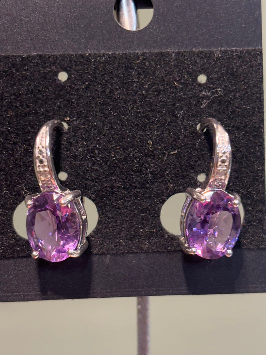 Sterling silver amethyst drop earrings with leverback