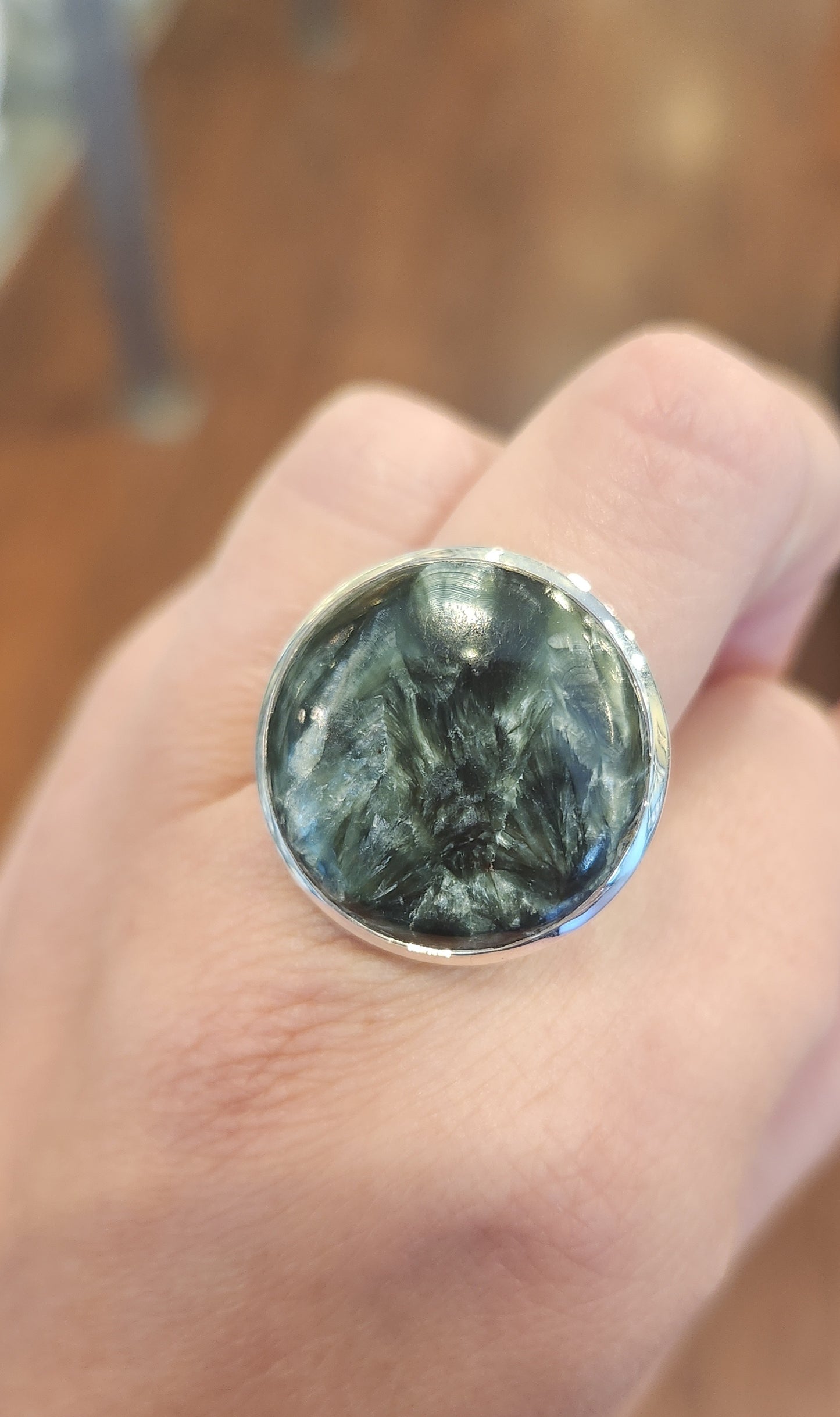 Sterling silver round seraphinite statement ring