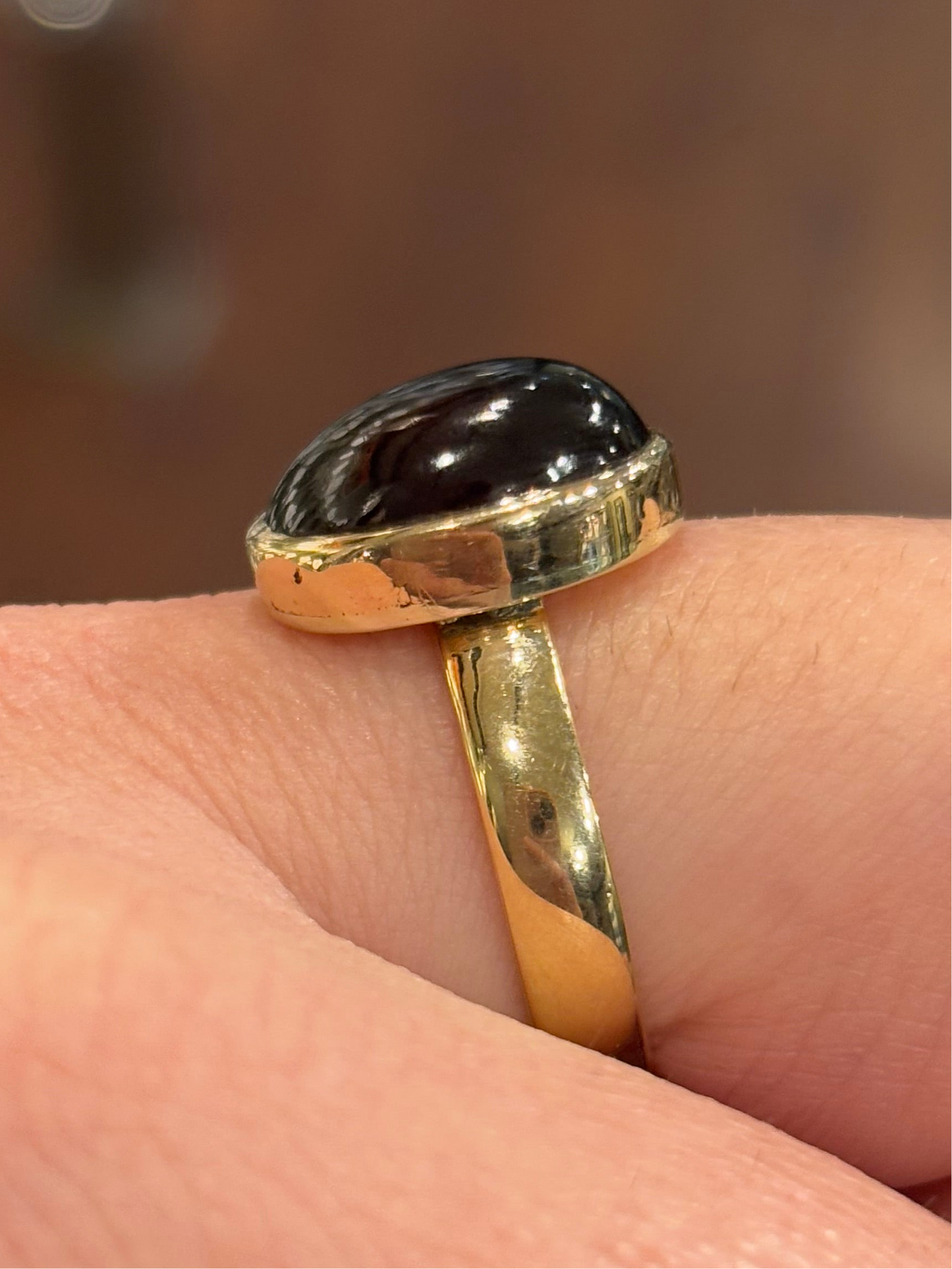 14k yellow gold hessonite garnet cabochon ring