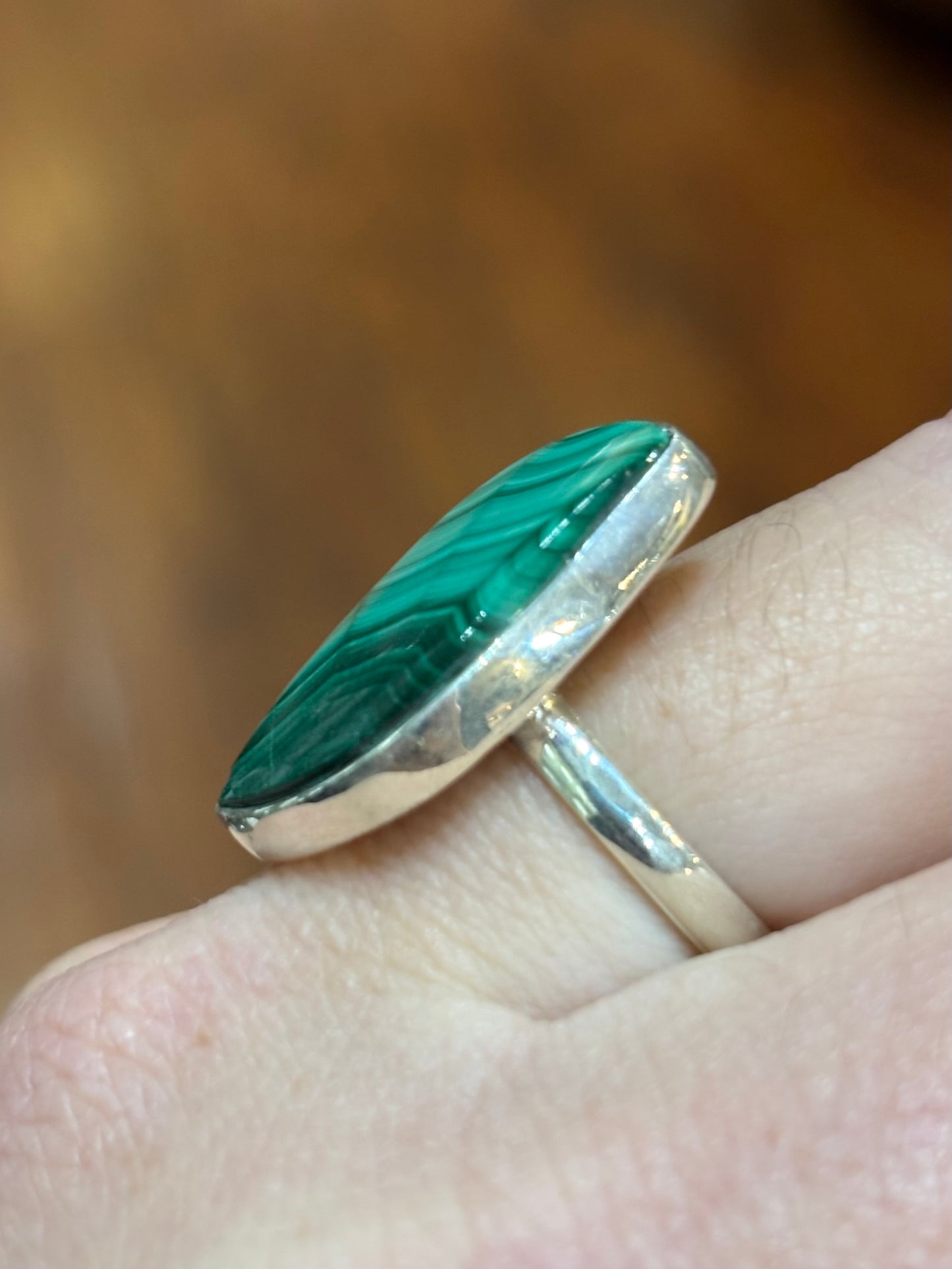 Sterling silver irregular-shaped malachite ring