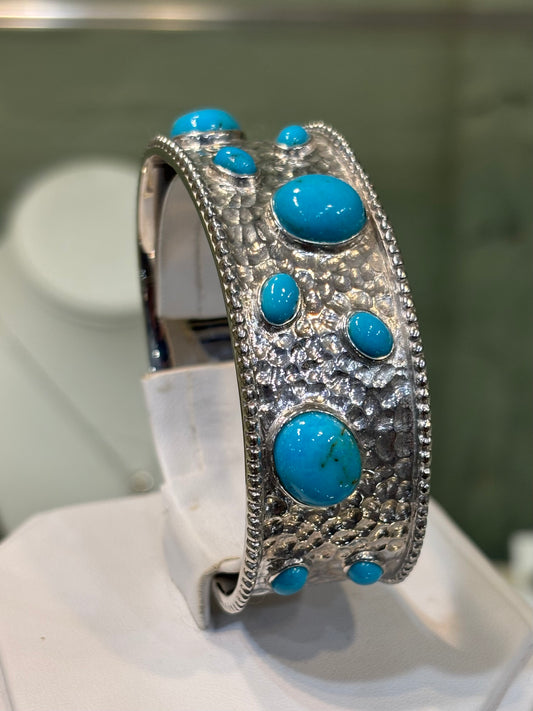 Sterling silver multi stone turquoise cuff bracelet 7 inches