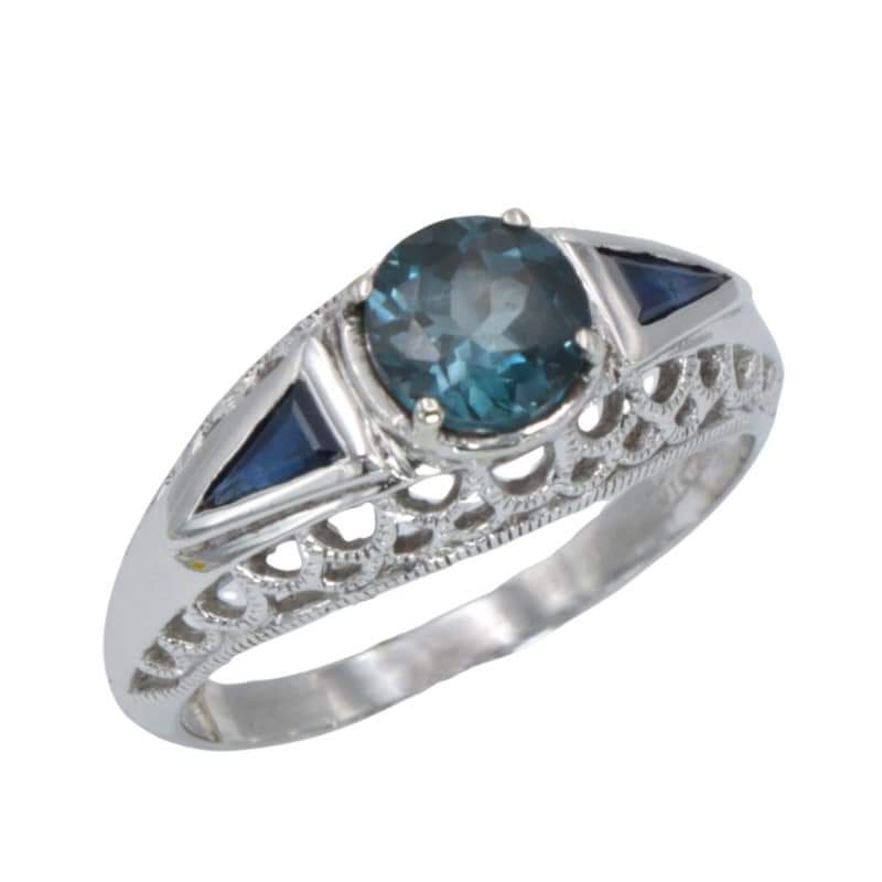 Sterling silver blue topaz & sapphire filigree ring