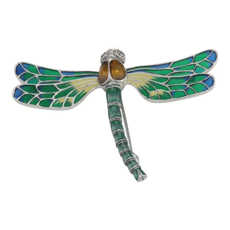 Sterling silver colorful enamel dragonfly brooch