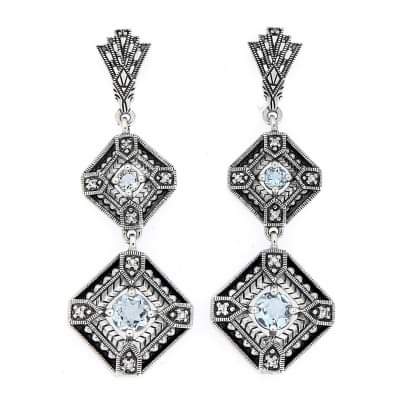 Sterling silver vintage style blue topaz dangle earrings