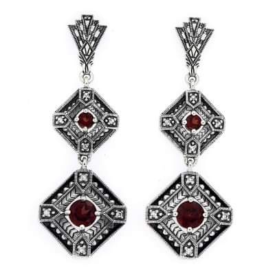 Sterling silver vintage style garnet dangle earrings