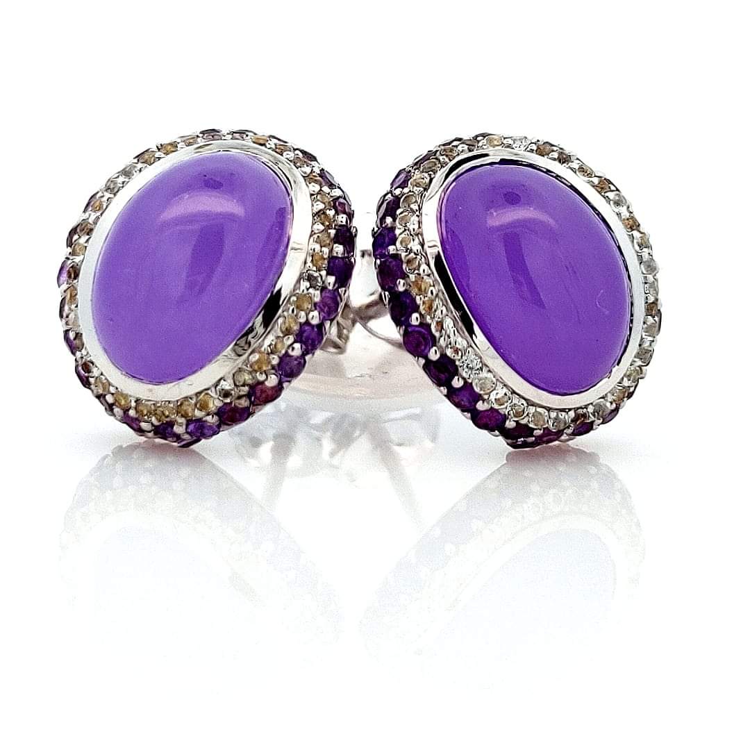 Sterling silver stud earrings with lavender jadeite and amethyst