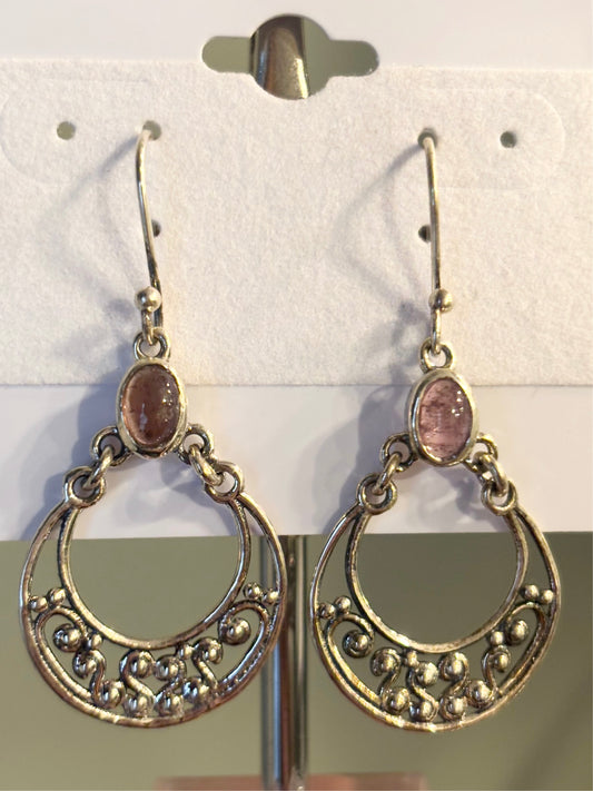 Sterling silver tourmaline filigree dangle earrings