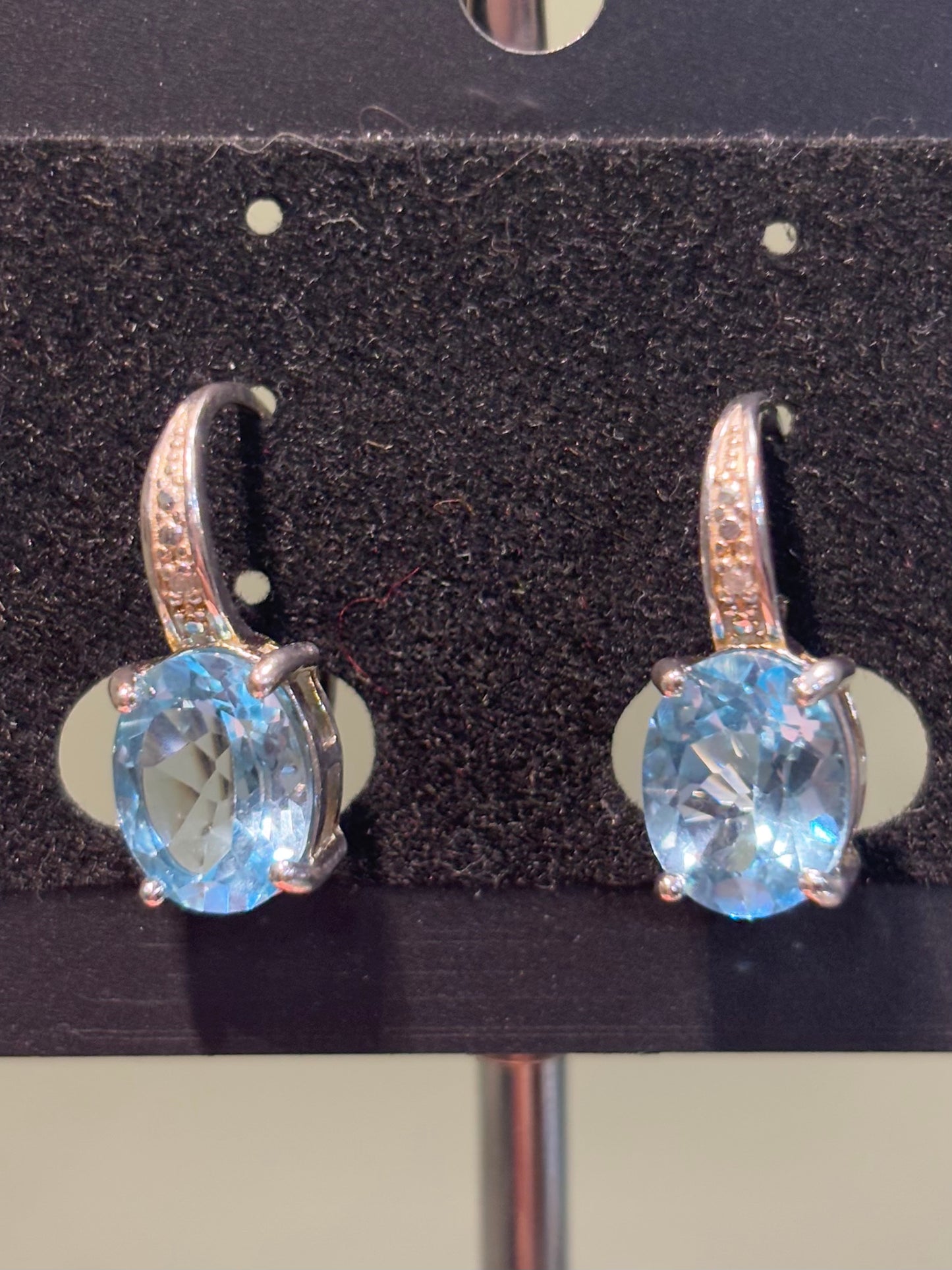 Sterling silver blue topaz drop earrings with leverback