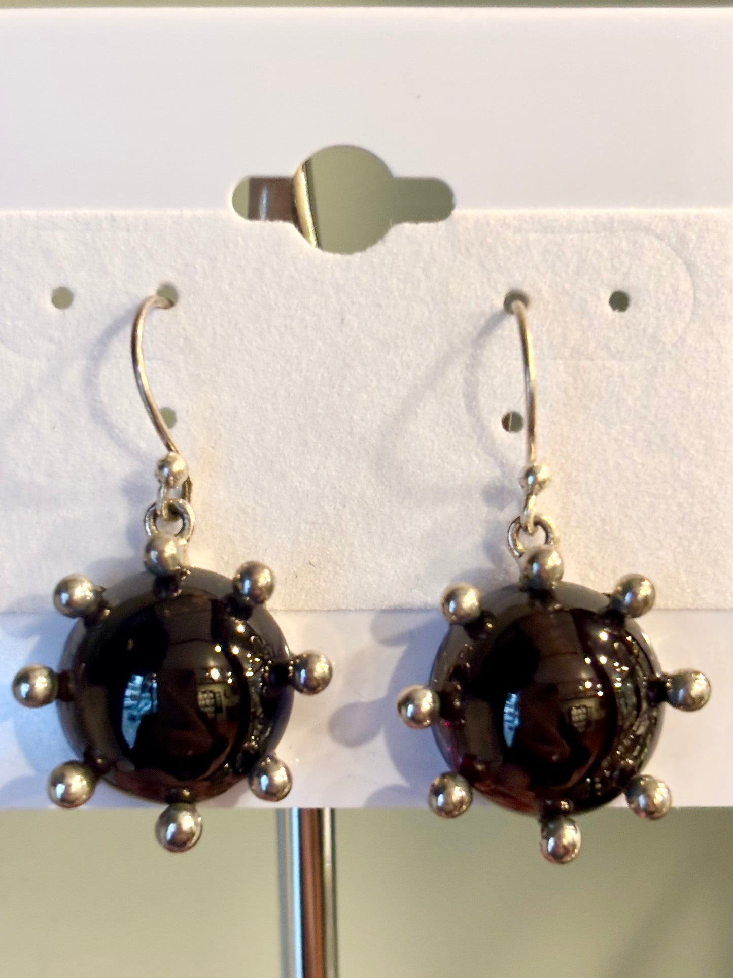 Sterling silver dark red garnet dangle earrings