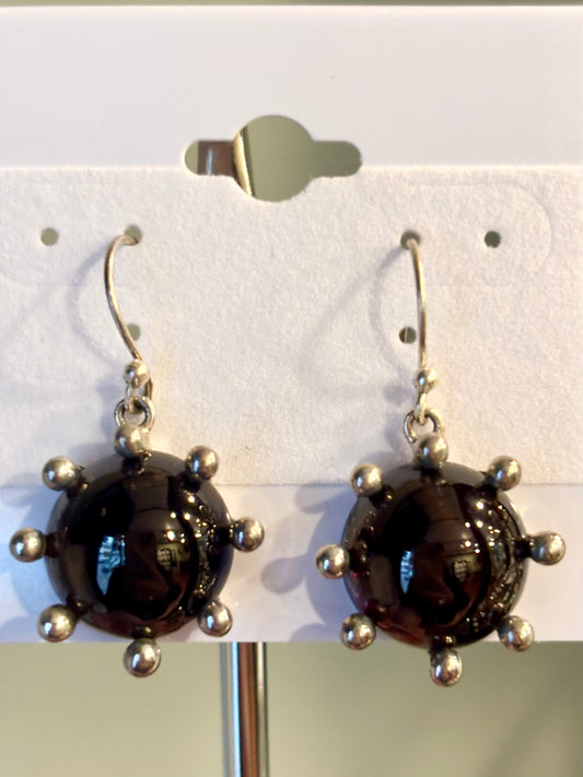 Sterling silver dark red garnet dangle earrings