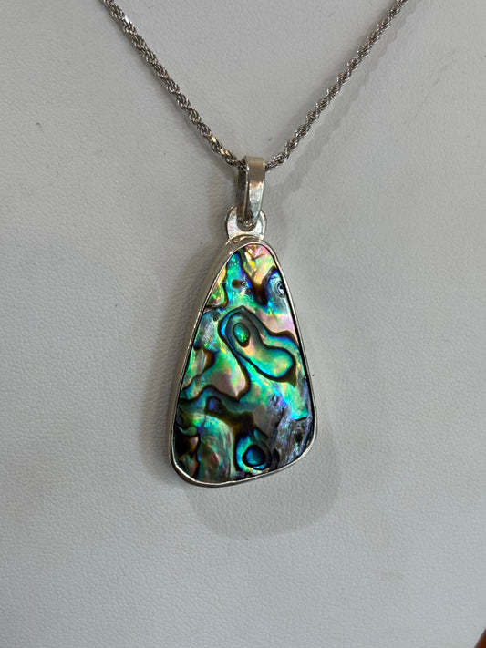 Sterling Silver Handmade Abalone Pendant With Waves Engraving