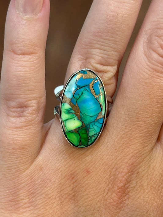 Sterling Silver Custom Handmade Oyster Turquoise Cabochon Ring