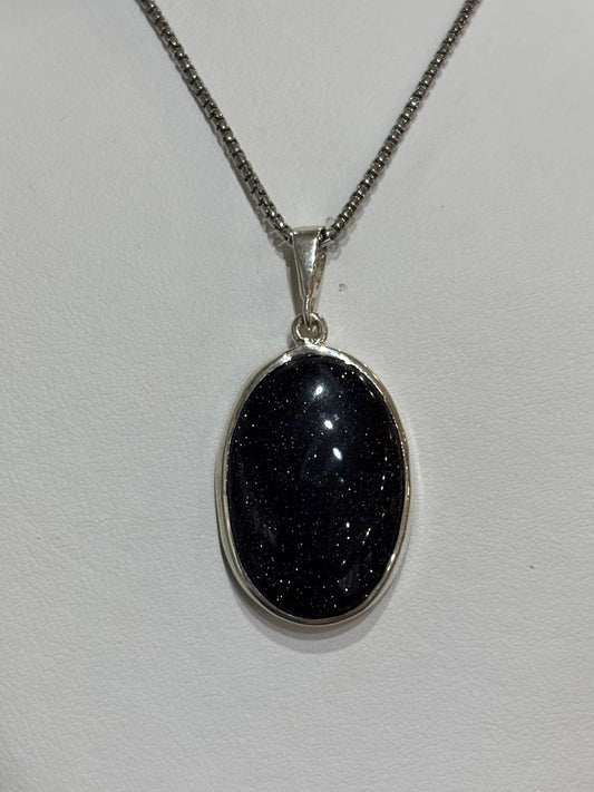 Sterling Silver Blue Goldstone Whale Tail Pendant