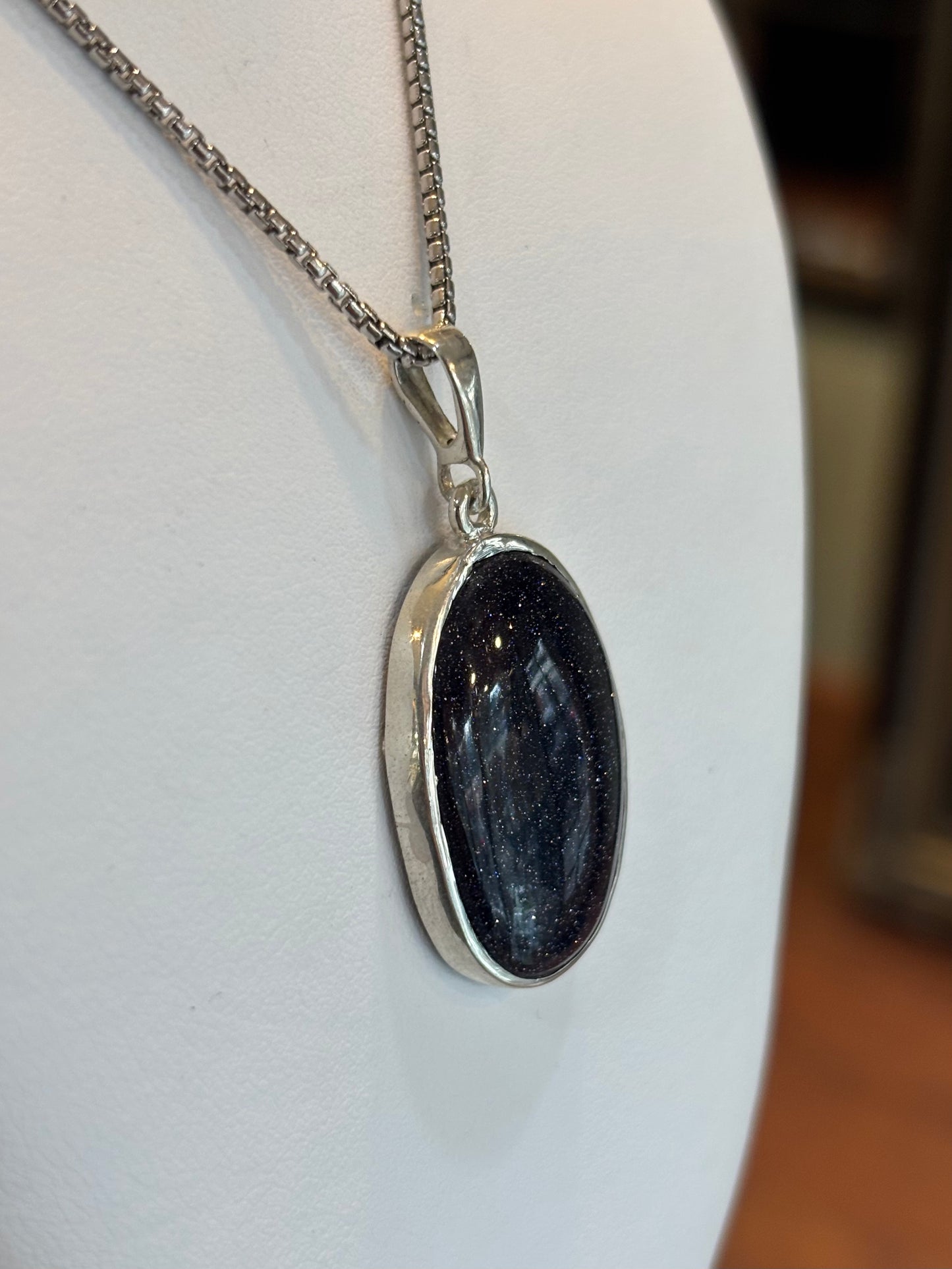 Sterling Silver Blue Goldstone Whale Tail Pendant