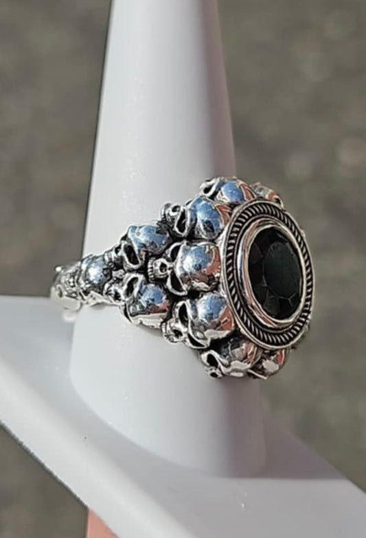 Sterling Silver Mens Skull Ring With Moldavite Size 10