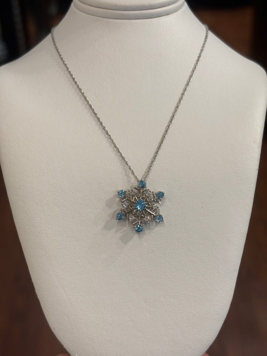 Sterling silver blue topaz snowflake pendant