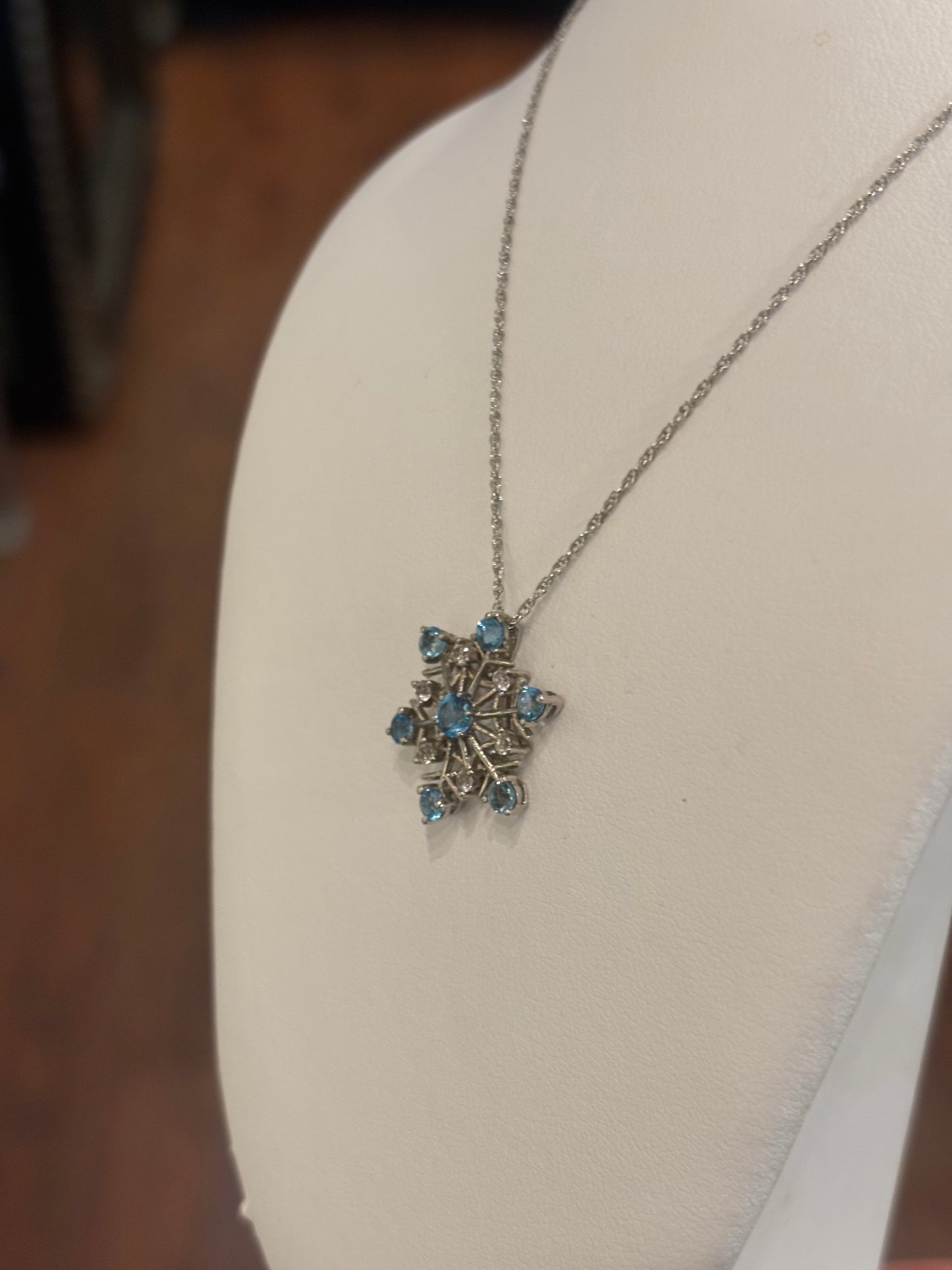 Sterling silver blue topaz snowflake pendant