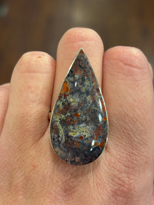 Sterling silver moss agate statement ring