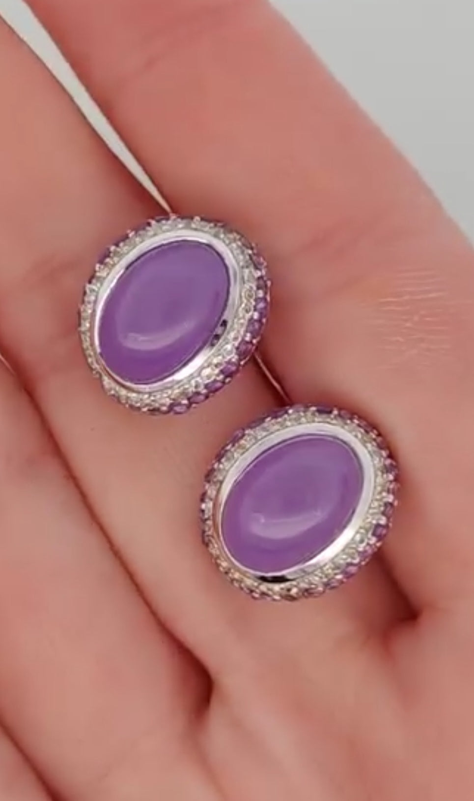 Sterling silver stud earrings with lavender jadeite and amethyst