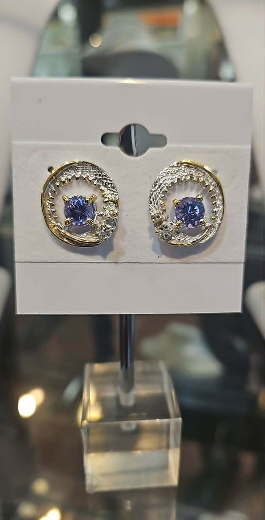 sterling silver unique handmade tanzanite stud earrings