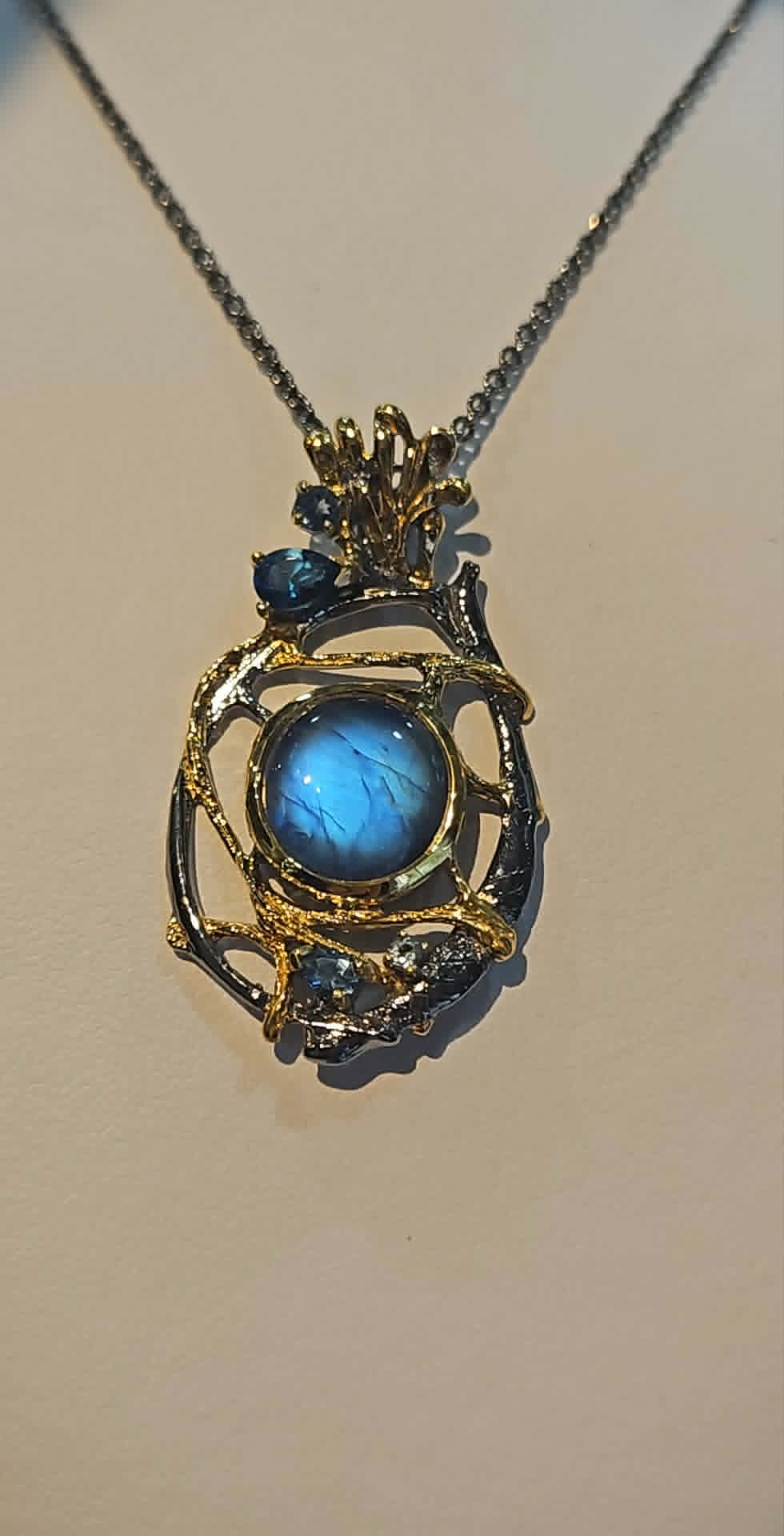 Sterling silver with gold overlay unique labradorite handmade pendant with chain