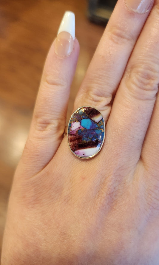 Sterling silver purple oyster turquoise ring