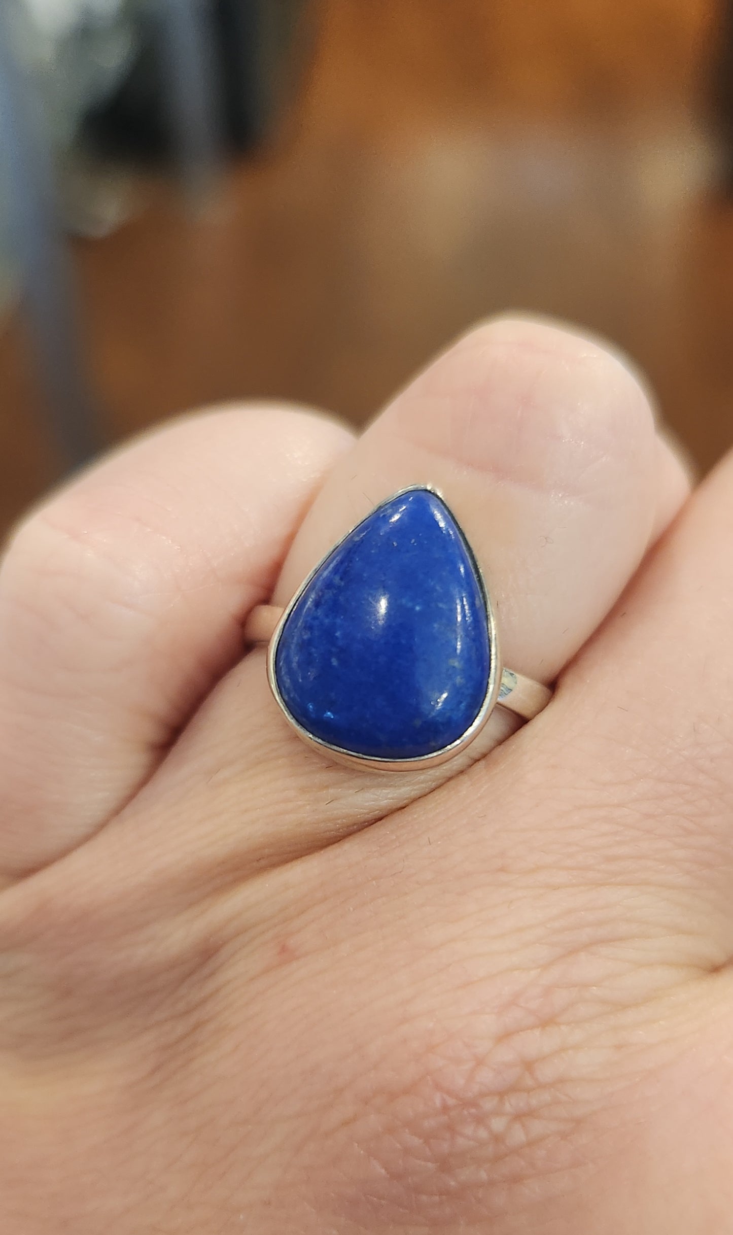 Sterling silver pear-shaped lapis ring