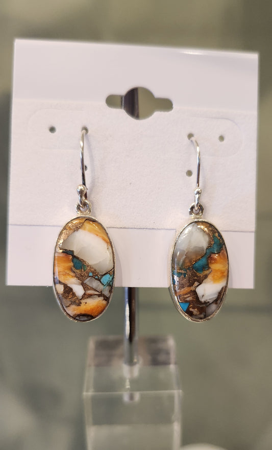 Sterling silver oval oyster turquoise earrings
