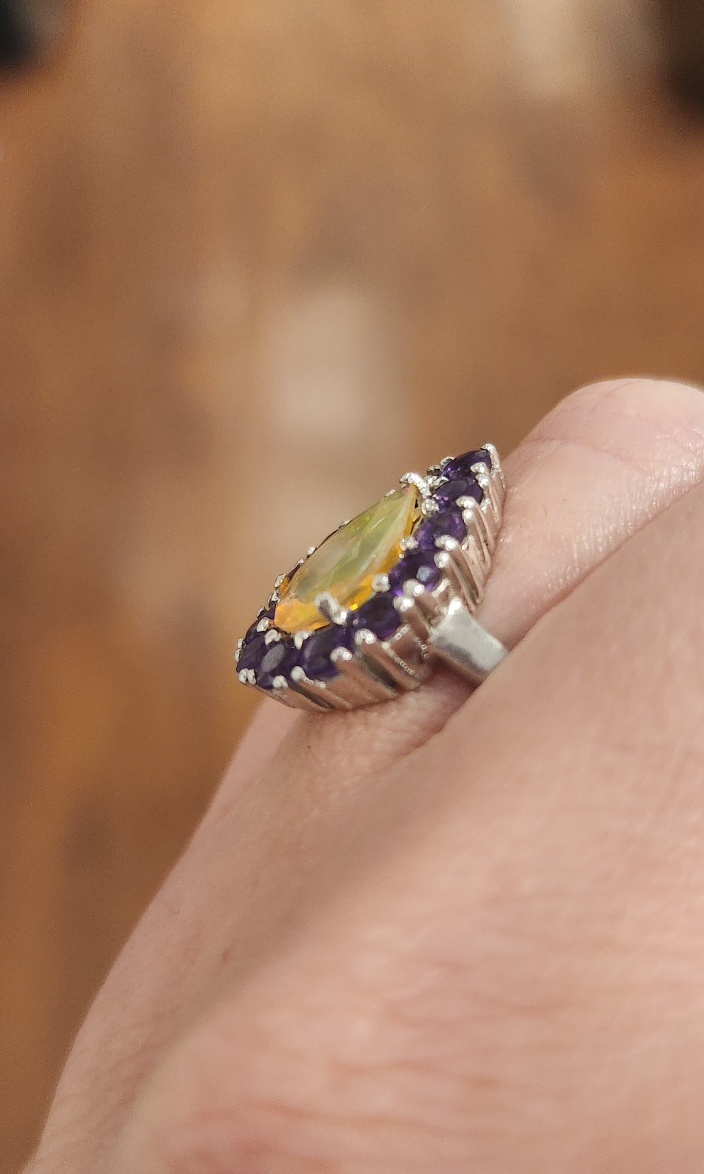 Sterling silver welo opal ring with amethyst