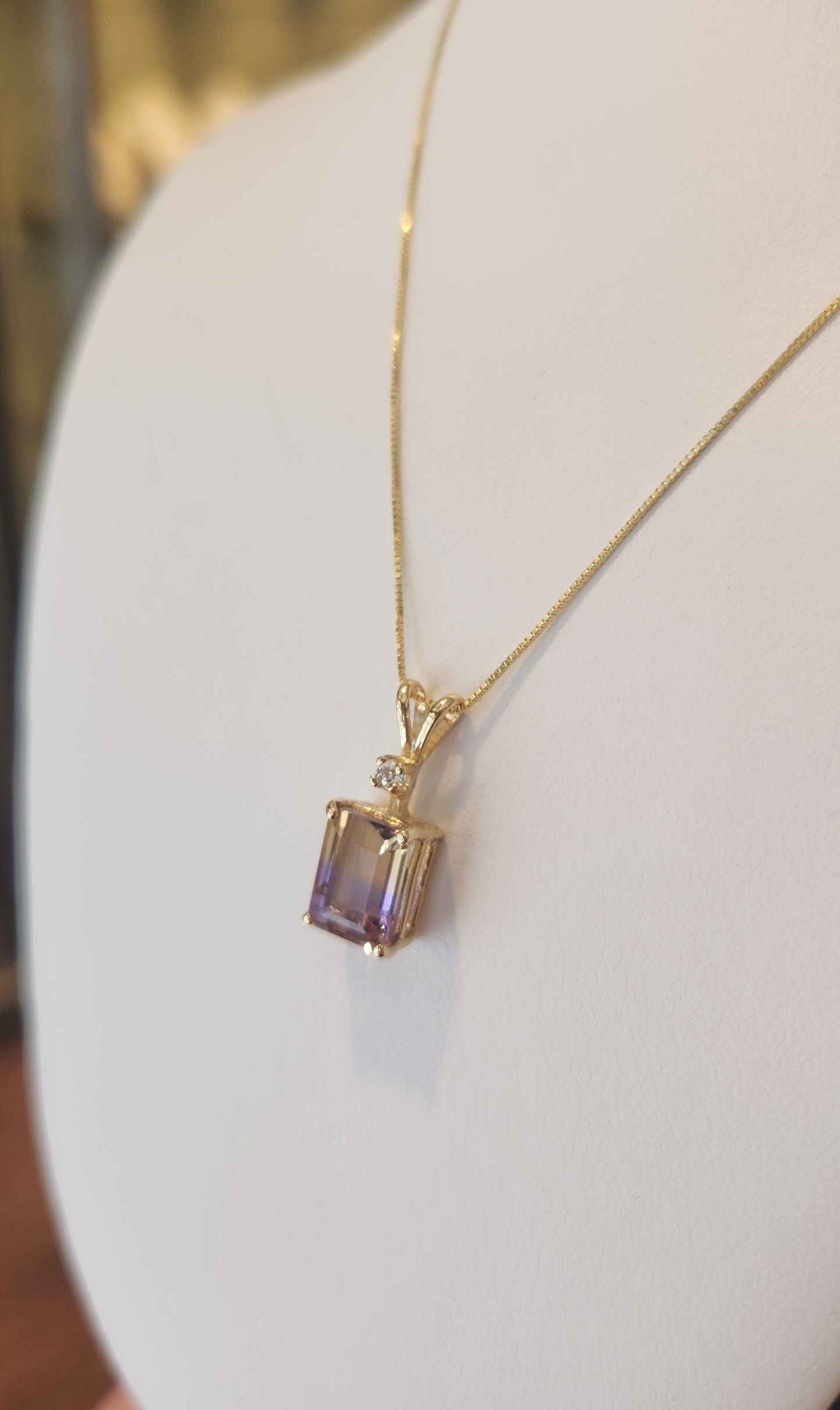 14k yellow gold ametrine and diamond pendant