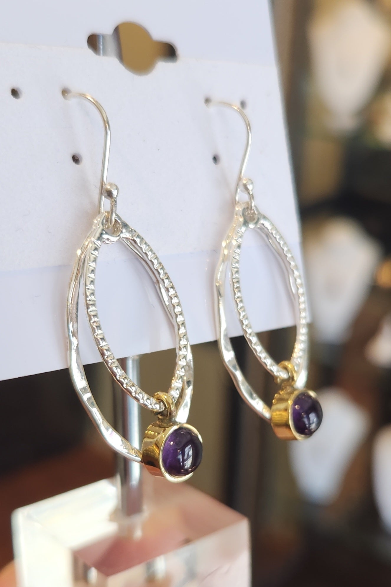 Sterling silver two-toned amethyst dangle earrings