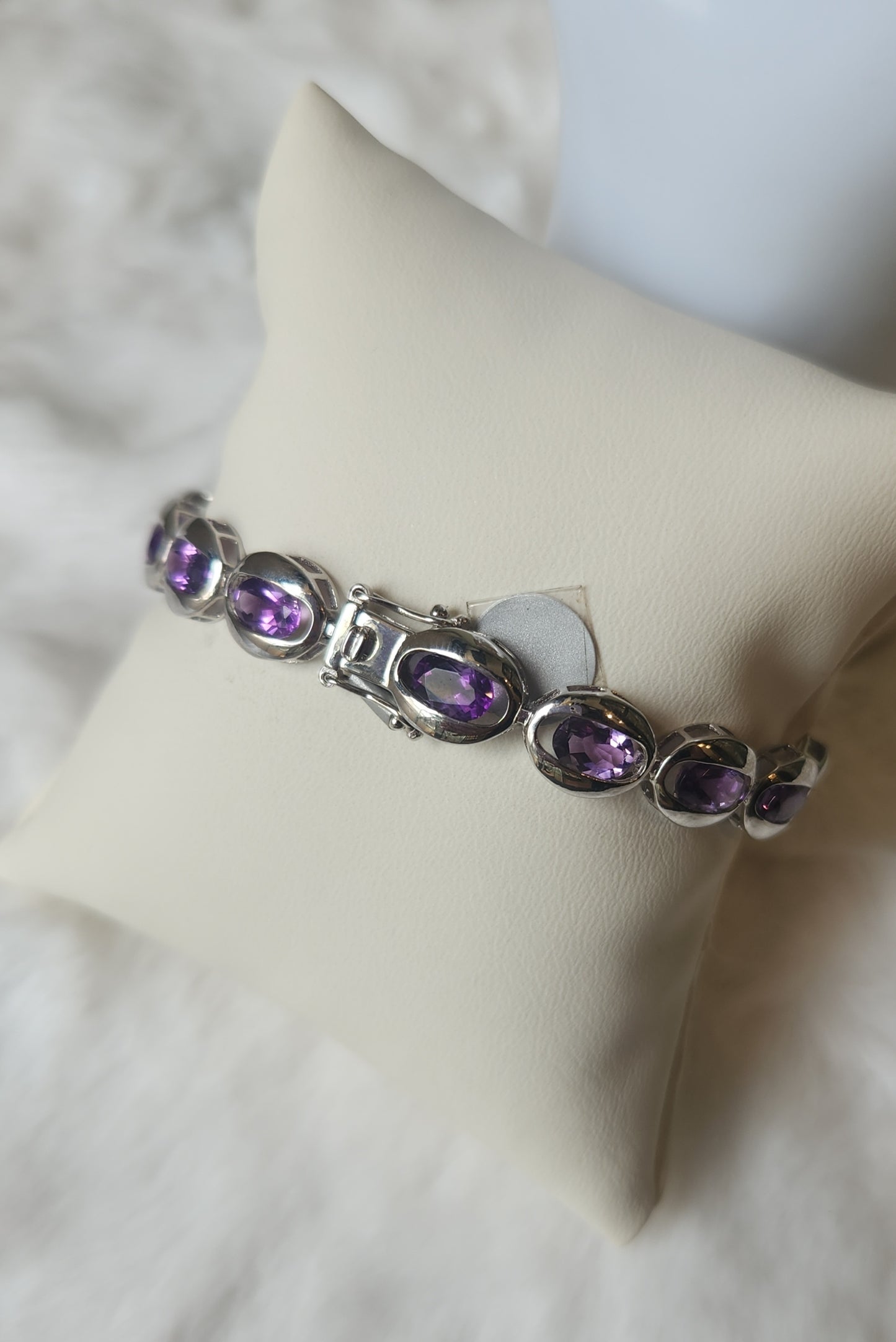 Sterling silver floating bezel amethyst tennis bracelet