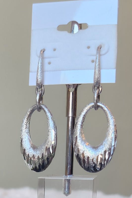 Sterling silver textured oval dangle earrings