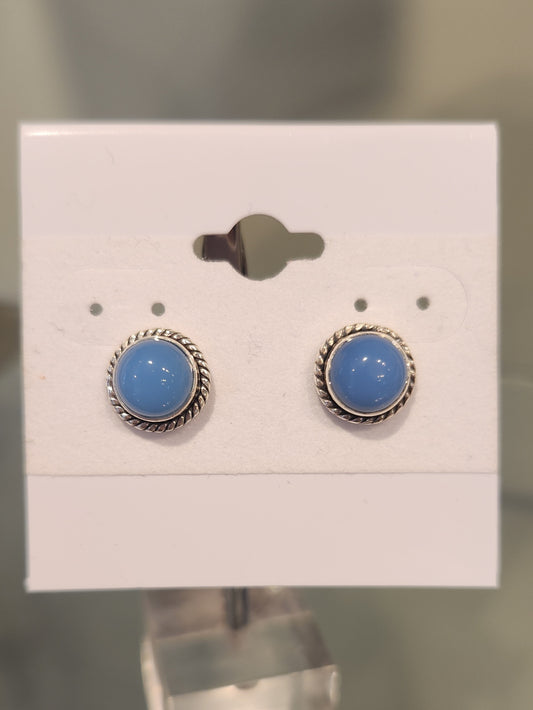 Sterling silver blue chalcedony stud earrings