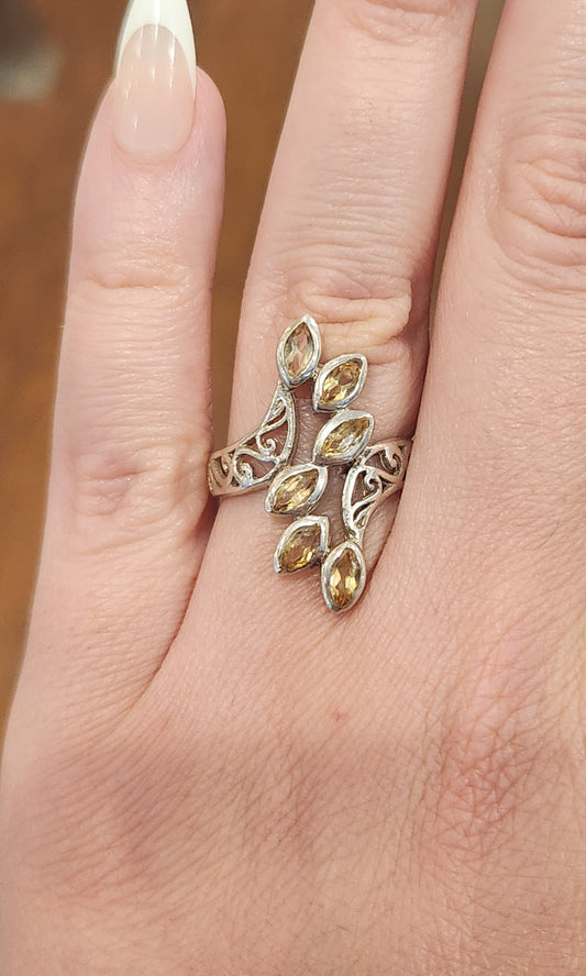 Sterling silver citrine multi-stone filigree ring