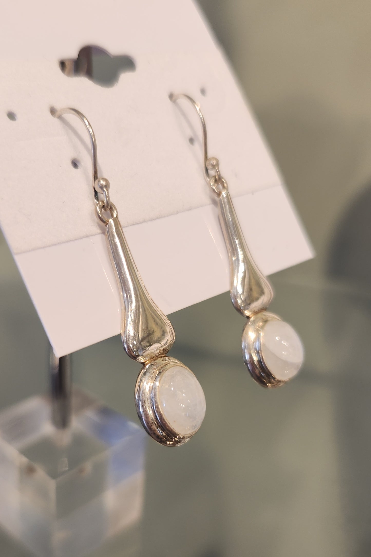 Sterling silver rainbow moonstone drop earrings