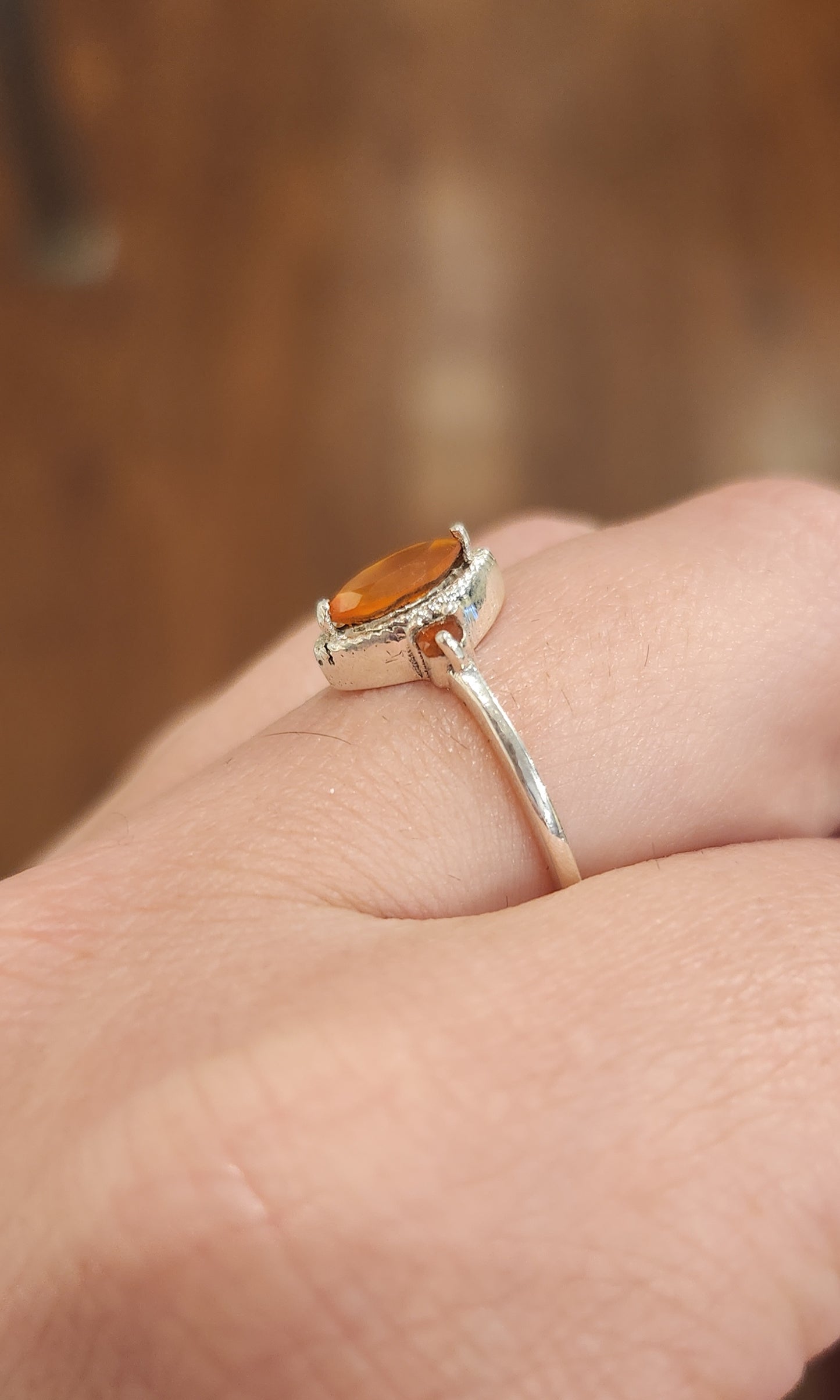 Sterling silver marquis-shaped fire opal ring