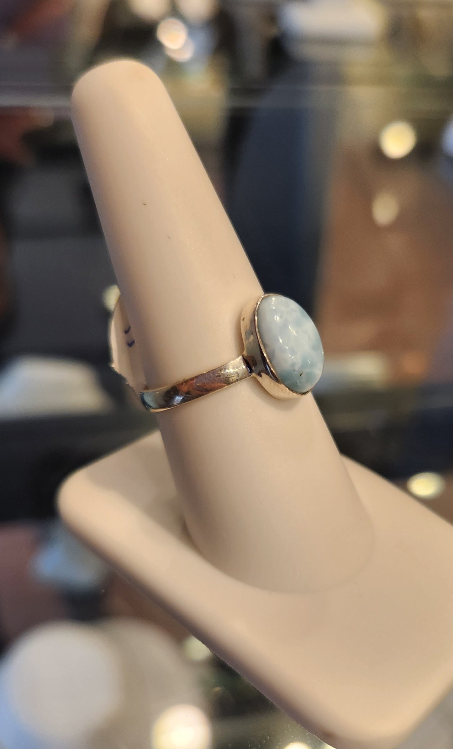 Sterling silver ring with oval larimar cabochon