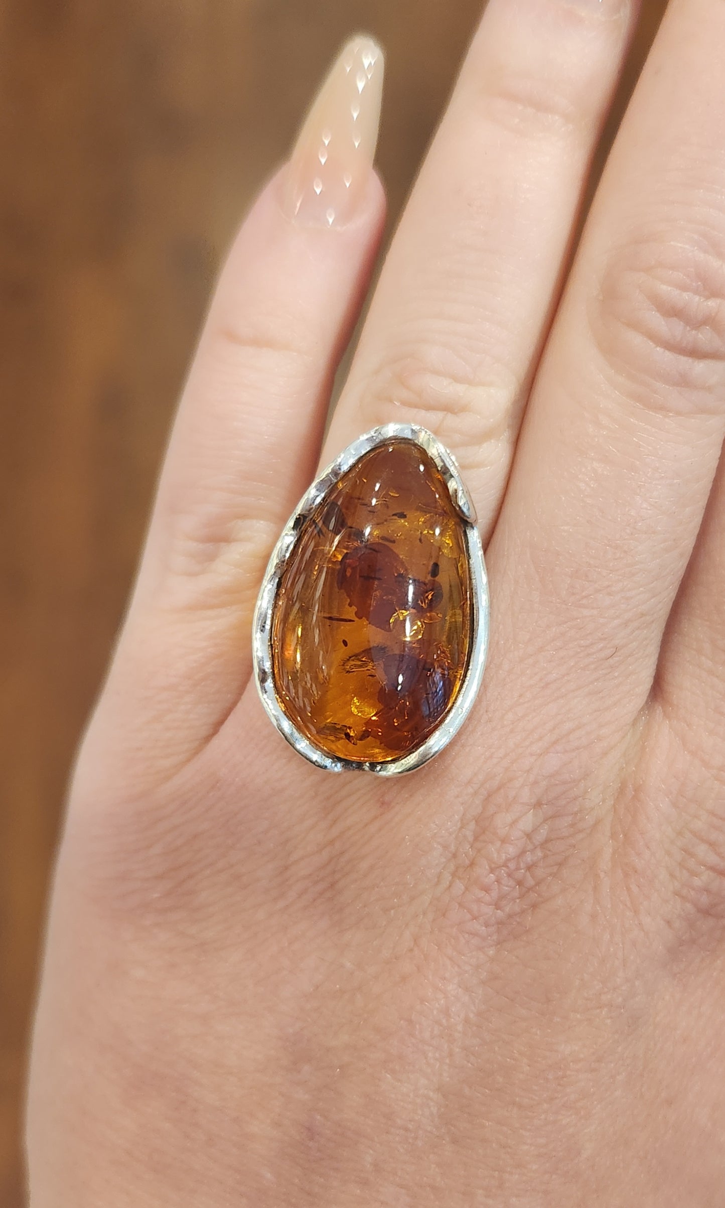 Sterling silver large amber ring