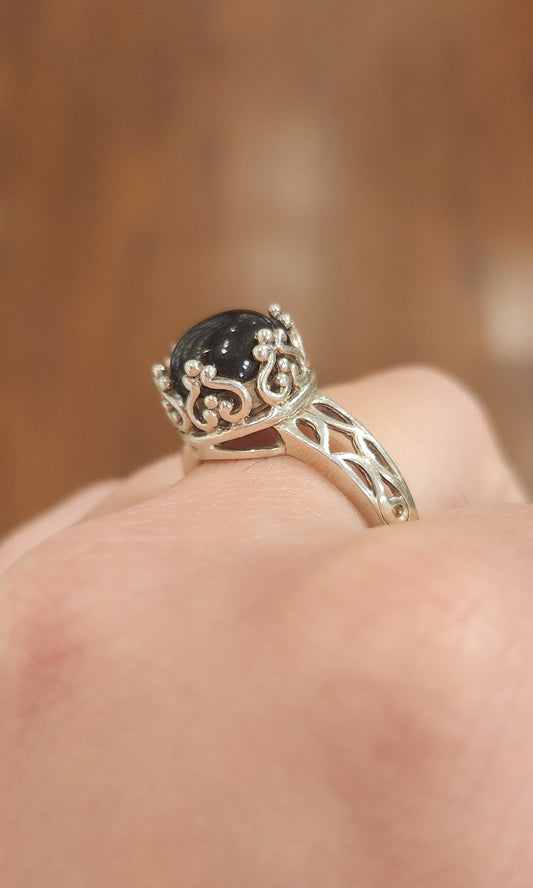 Sterling silver black onyx crown ring