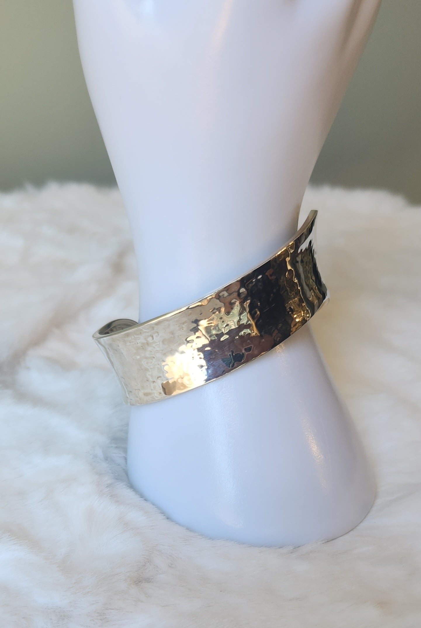 Sterling silver irregular-shaped hammered cuff bracelet