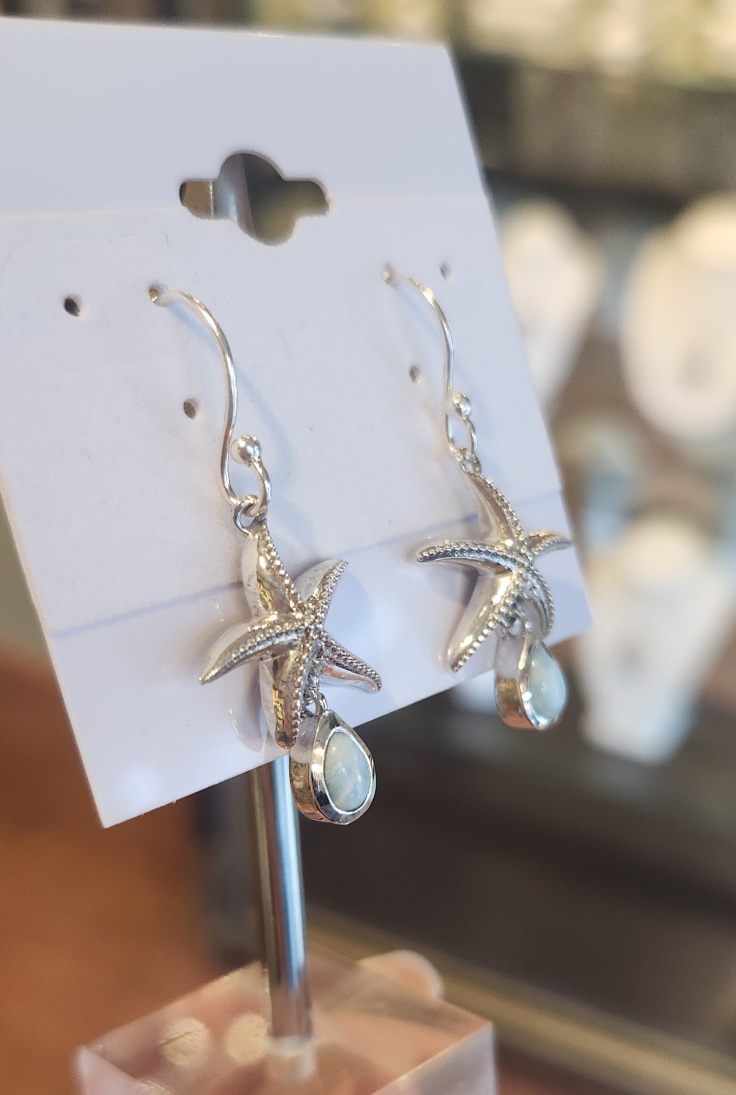 Sterling silver larimar starfish earrings