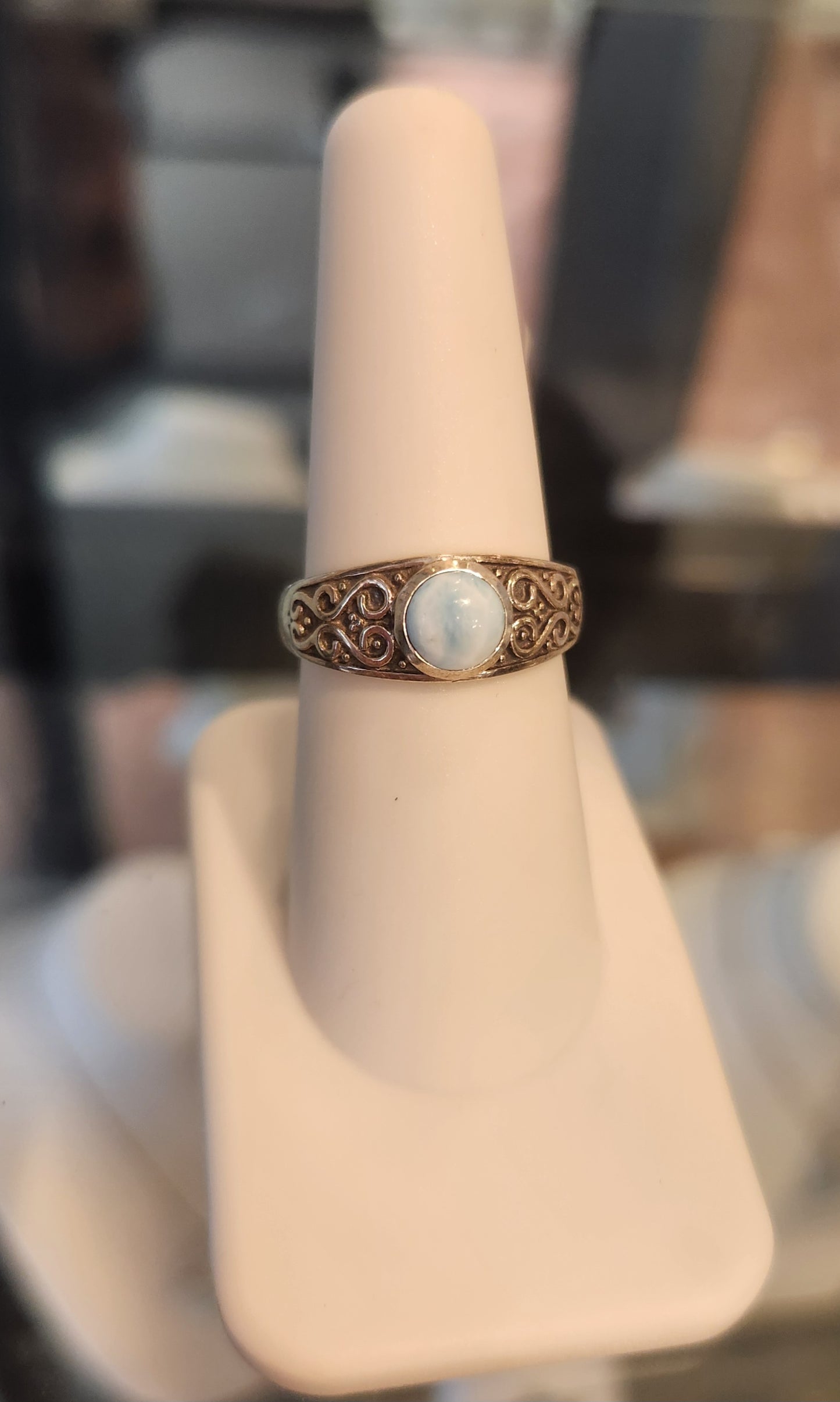 Sterling silver larimar celtic ring