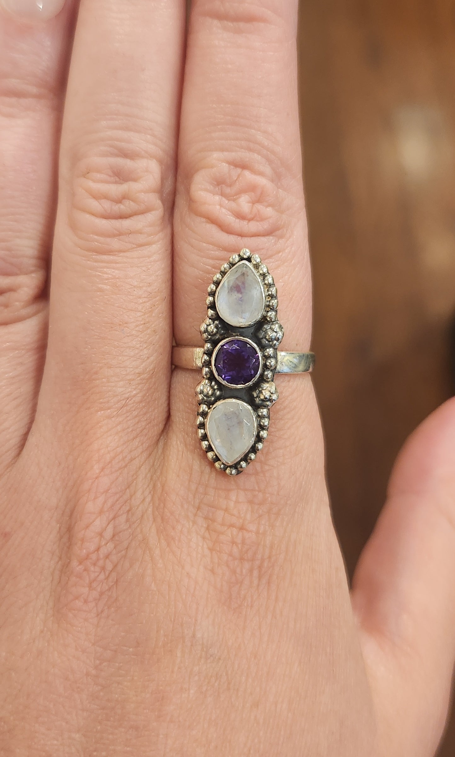 Sterling silver amethyst and moonstone ring