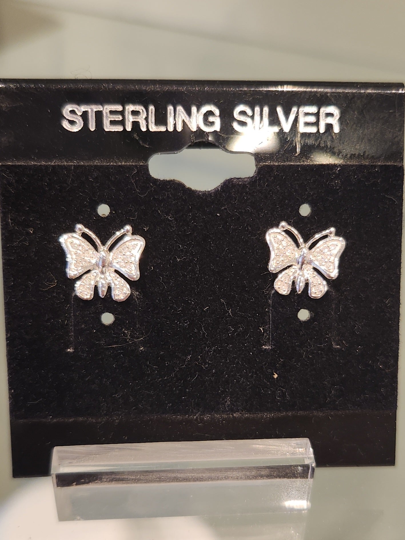 Sterling silver butterfly diamond earring studs